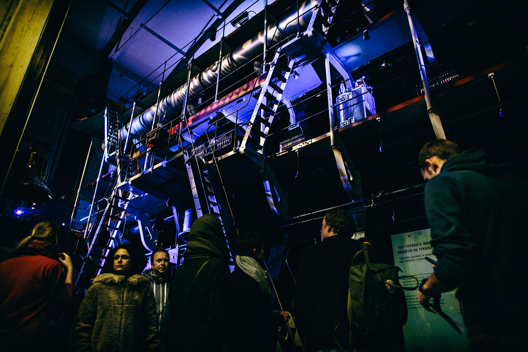Picture from FROST festival 2013. Efterklang playing live at the museum Dieselhouse, which contains the worlds largest dieselmotor! Supported by We Like We